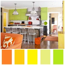 What colors goes with orange in the kitchen interior