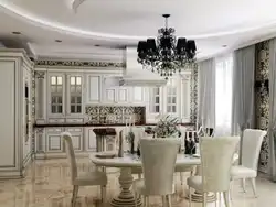 Дизайн в классическом стиле гостиной кухни