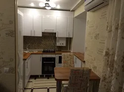 Kitchen design 6 meters with geyser and refrigerator