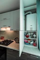 Kitchen design 6 meters with geyser and refrigerator