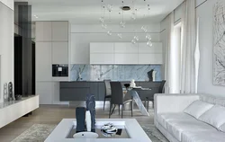 Living room kitchen design in gray photo