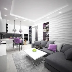 Living room kitchen design in gray photo