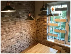 Kitchen interior with bricks on the wall