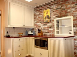 Kitchen interior with bricks on the wall
