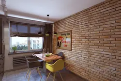 Kitchen Interior With Bricks On The Wall