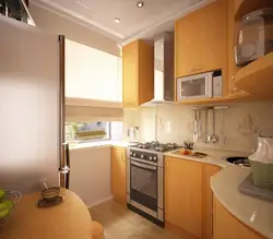 Kitchen 7 square meters design with a refrigerator in a panel house