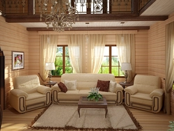 Modern Living Room In A Wooden House Photo