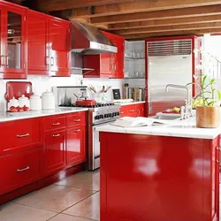 Сочетание цветов в интерьере кухни красный цвет