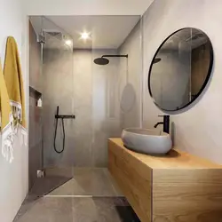 Interior Design Of A Bathroom With Shower And Toilet Photo