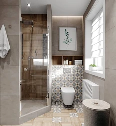 Дызайн інтэр'еру ваннага пакоя з душавой кабінай і туалетам фота