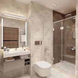 Interior design of a bathroom with shower and toilet photo