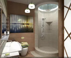 Duş və tualet fotoşəkili olan bir banyonun daxili dizaynı