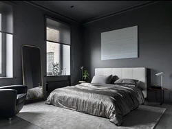 What gray furniture in the bedroom interior