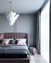 What gray furniture in the bedroom interior