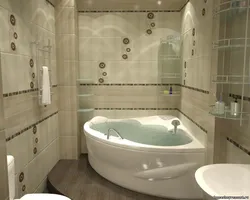 Bathroom design with bathtub in the corner