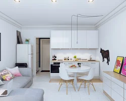 Kitchen design with a hall 20 sq.m.
