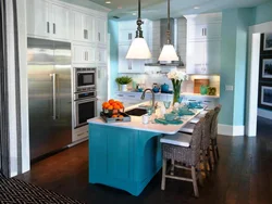 Дизайн кухни голубые стены