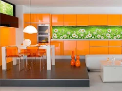 Color combination with orange in the kitchen interior photo