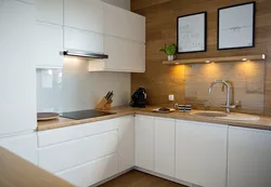 Wallpaper In The Interior Of A White Kitchen With Wood