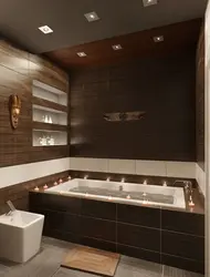 Қоңыр және бежевый тондардағы ванна бөлмесінің дизайны
