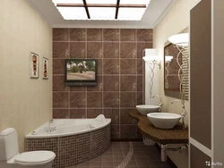 Дизайн ванной комнаты в коричнево бежевых тонах