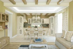 Provence style in the interior of the kitchen, living room in the house photo