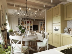 Provence style in the interior of the kitchen, living room in the house photo