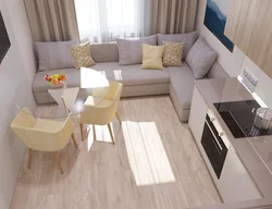 Kitchen design living room 13 m with sofa