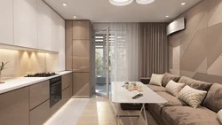 Kitchen design living room 13 m with sofa