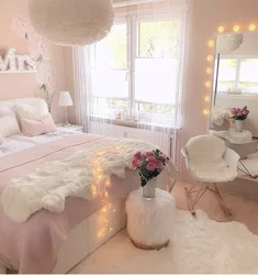 Bedroom interior in pink tone