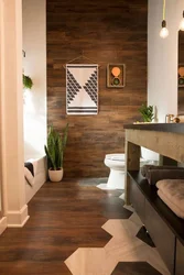Wood Bath Design With Toilet