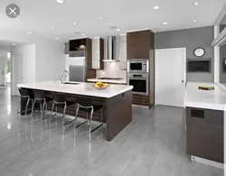 Kitchen interior design with gray floor