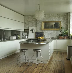 Дизайн интерьера кухни с серым полом