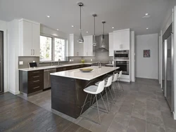 Kitchen interior design with gray floor