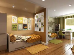 Layout of a bedroom and a nursery in one room photo