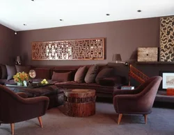 Современная гостиная в коричневых тонах фото