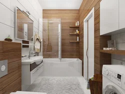 Bathroom with wood elements photo