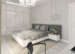 Серая спальня с белой мебелью фото