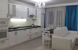 Photo Kitchen Living Room In White Photo