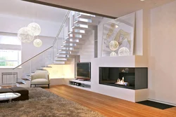 Photo of living room interior with stairs