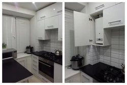 Kitchen design 6 sq m in Khrushchev with a gas water heater