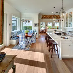 Kitchen design in a country house with access to the terrace