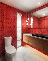 Красная плитка в интерьере ванной