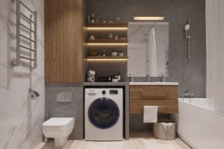 Bathroom Interior With Small Bathtub And Washing Machine