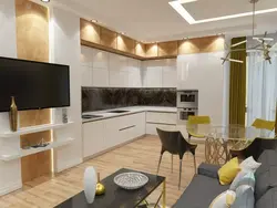 Photo of a kitchen with a TV set
