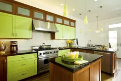 Кухня зеленая с деревом интерьер кухни