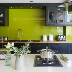 Green Kitchen With Wood Kitchen Interior