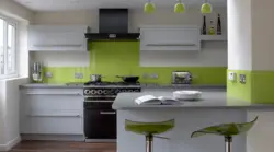 Green kitchen with wood kitchen interior