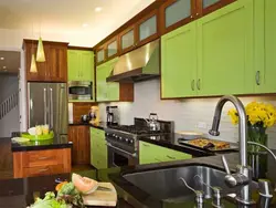 Кухня Зеленая С Деревом Интерьер Кухни