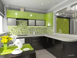 Green Kitchen With Wood Kitchen Interior